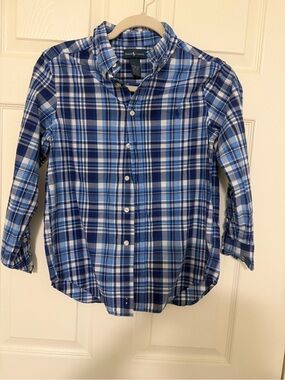 Ralph Lauren Boys' Blue & White Plaid Button-Down Shirt